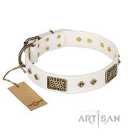 FDT Artisan Snow-covered Gold シェパードの白革首輪 FDT Artisan Snow-covered Gold シェパードの白革首輪